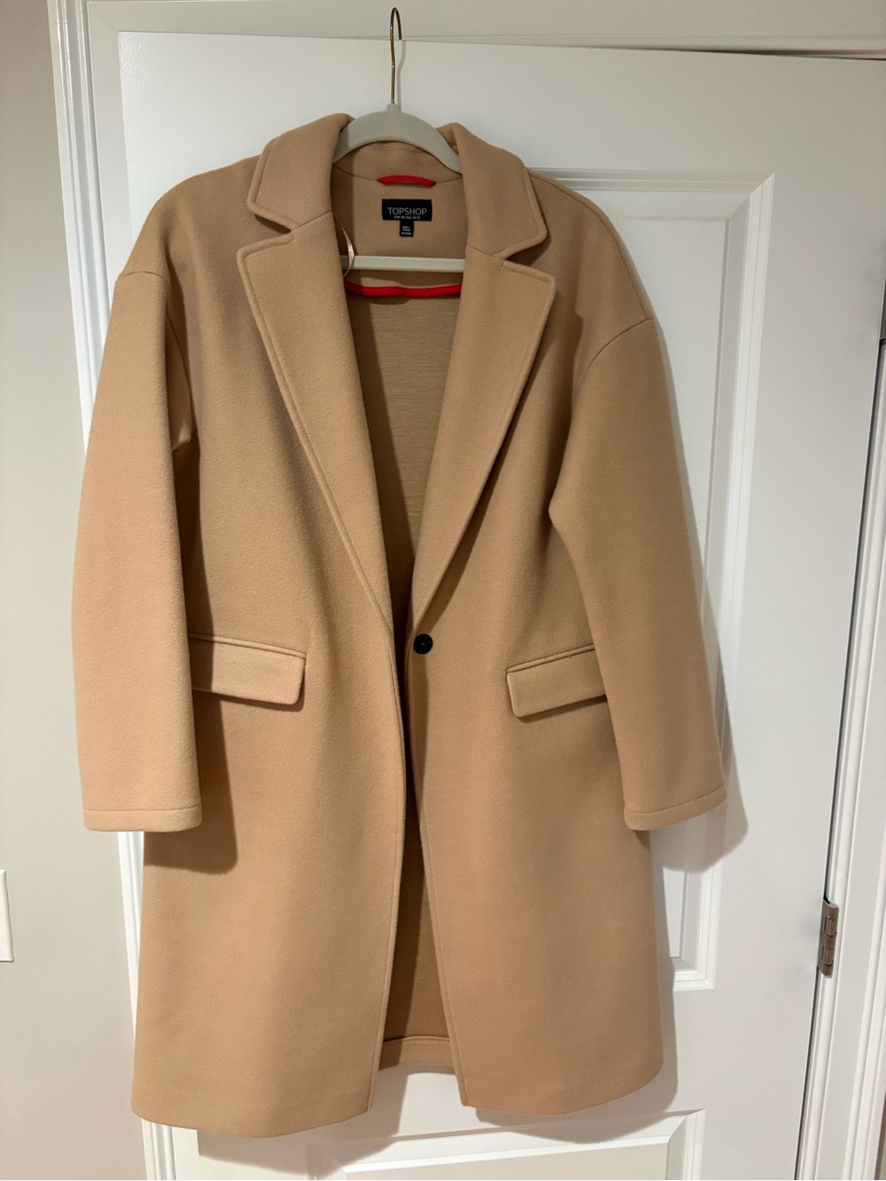 Topshop Camel Single-Button Wool-Blend Long Coat
